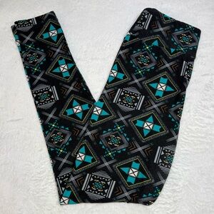 Lularoe Leggings OS Black Gray Teal White Aztec Tribal Southwest VTG 2016‎ Rare